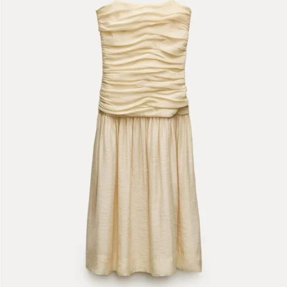 ★ZARA★ ZW COLLECTION DRAPED MIDI DRESS NWT ZARA $109 Draped Midi Dress ZW Collection Taupe Brown